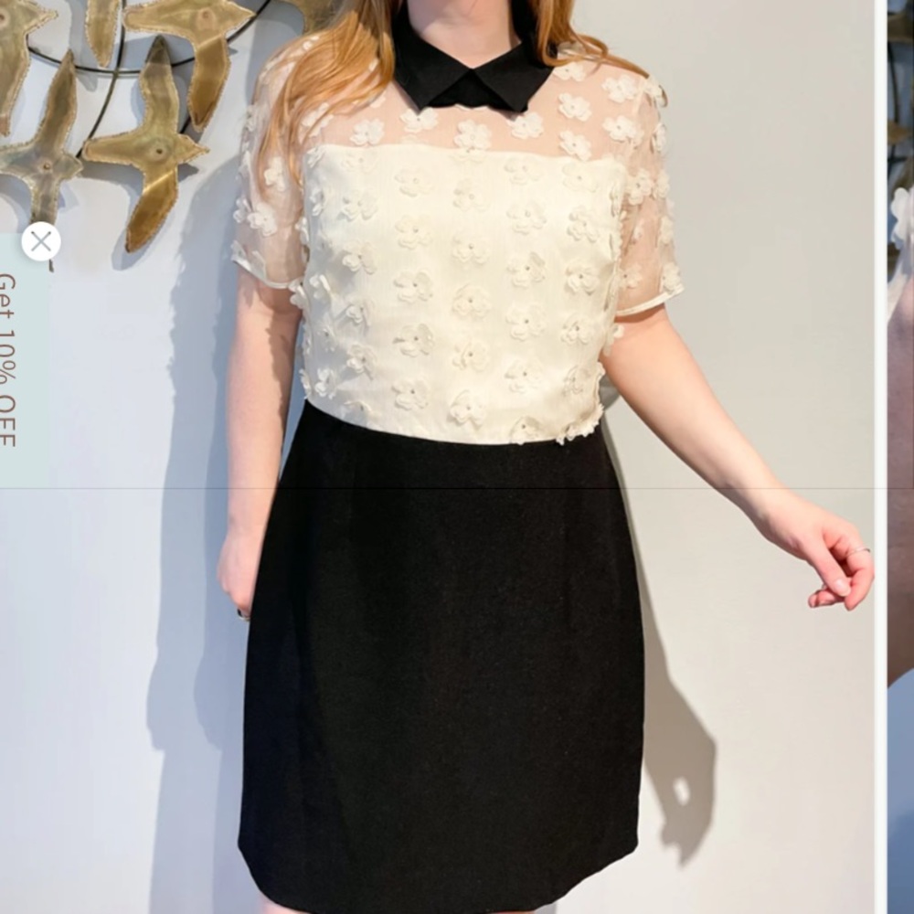 Karl LagerFeld White/Black Floral Appliqué Midi Dress